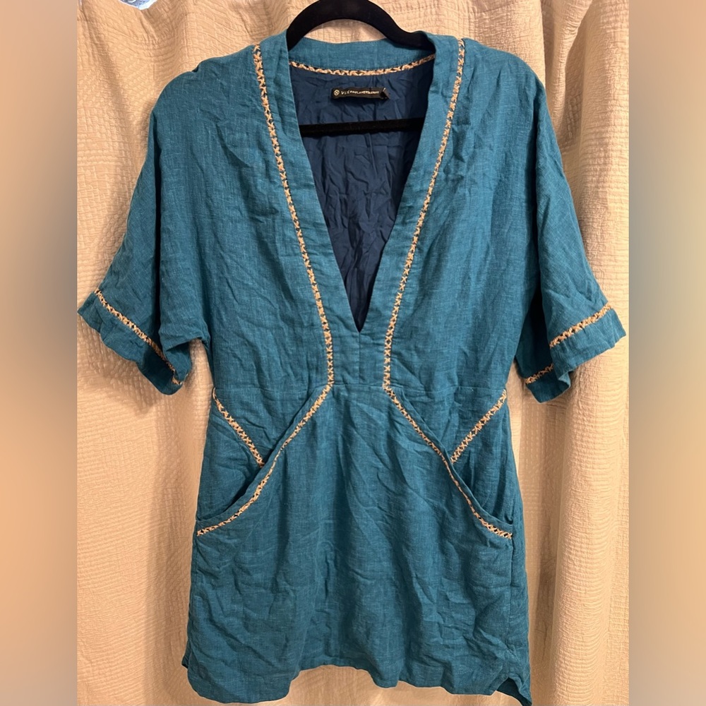 Vix teal dress with woven stitching